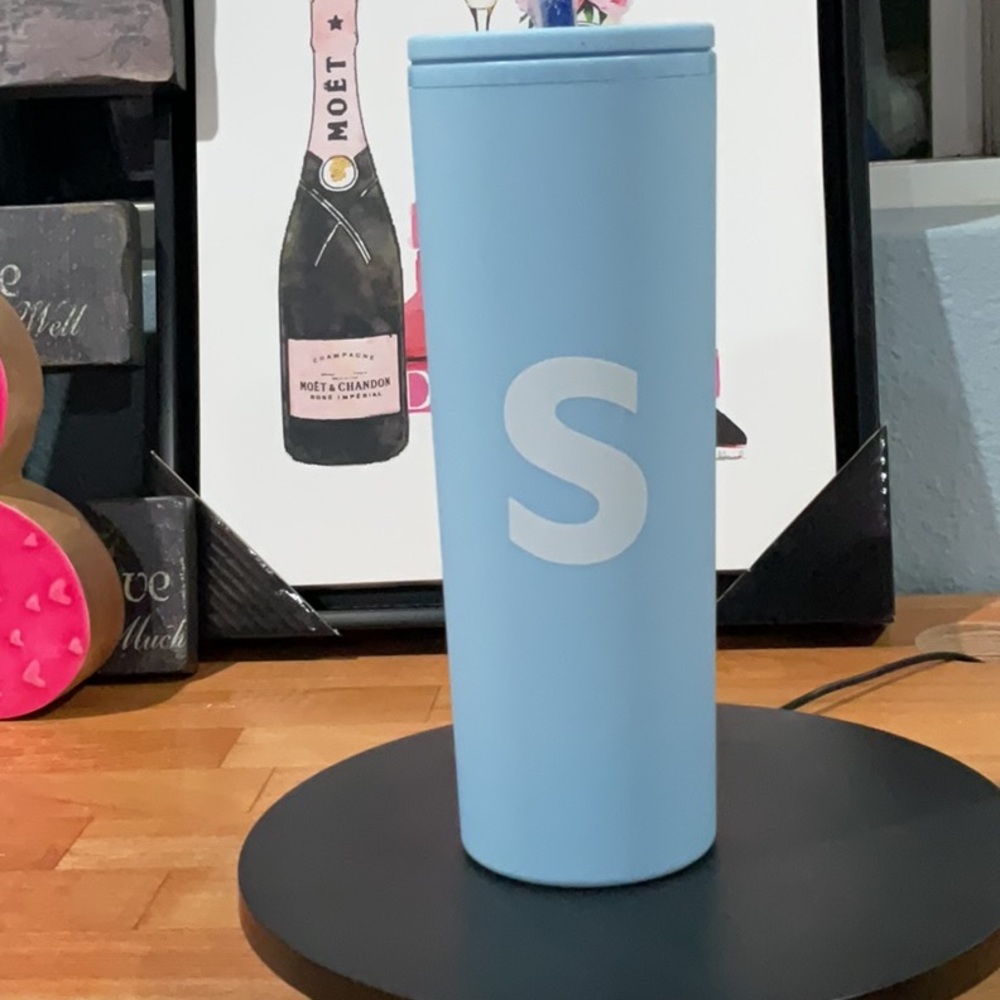 Sky Blue Tumbler with White Initial 'S'